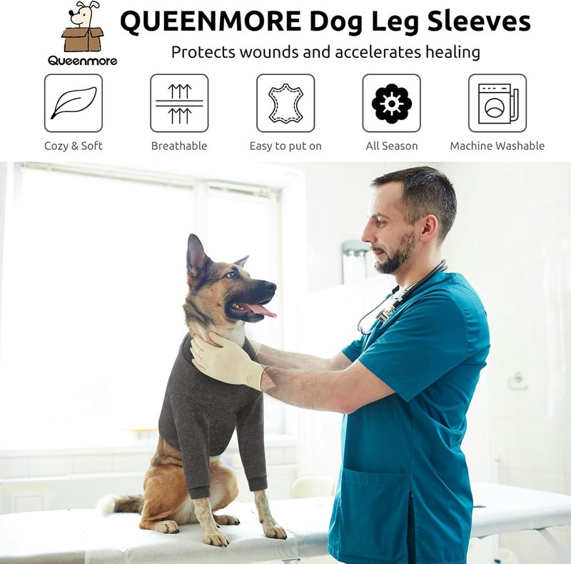 Queenmore Dog Surgery Recovery Sleeve Front Legs, Breathable Dog Recovery Sleeve, Elbow Protector Pet Cone Alternative After Surgery, Grey, M - Image 5